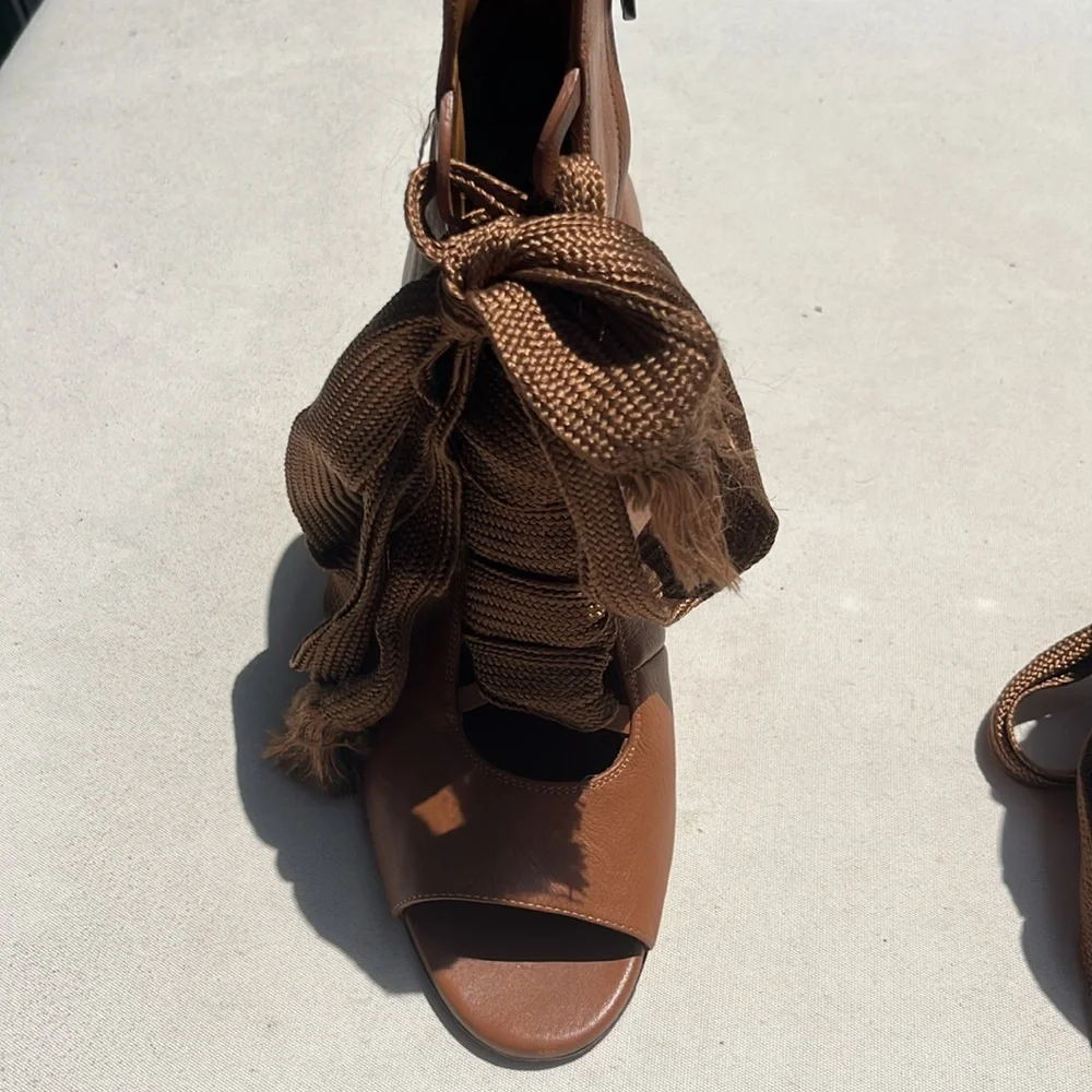 Chloe Brown Ankle Boots with Lace Detail - Picture 3 of 10